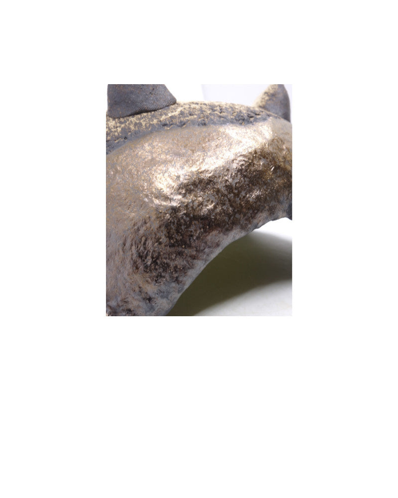 Shohin Bonsai pot handgemaakt bruin met brons accent 12cm