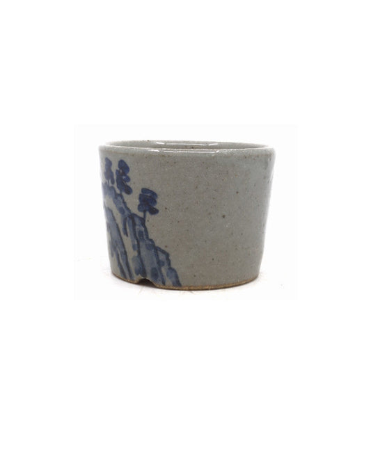 Shohin Bonsai pot handgeschilderd landschap rond 9cm