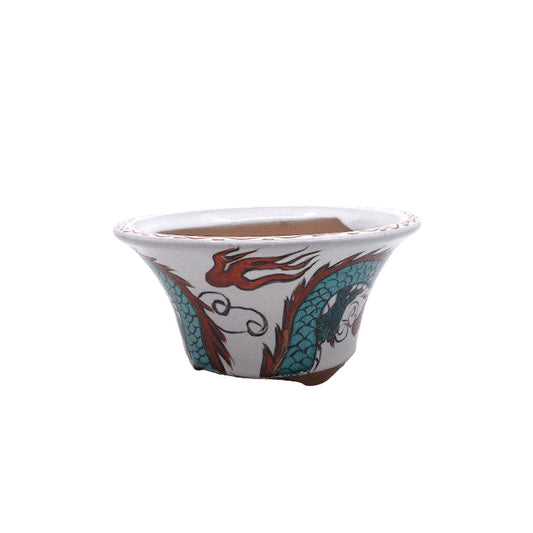 Bonsai pot handgeschilderde draak rond 15cm