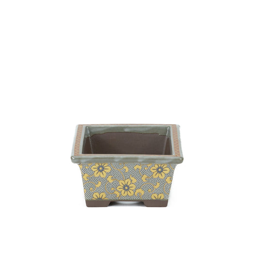 Bonsai pot Kutani yaki 'Shiro-tsubu tetsusen' rechthoekig goud 13cm