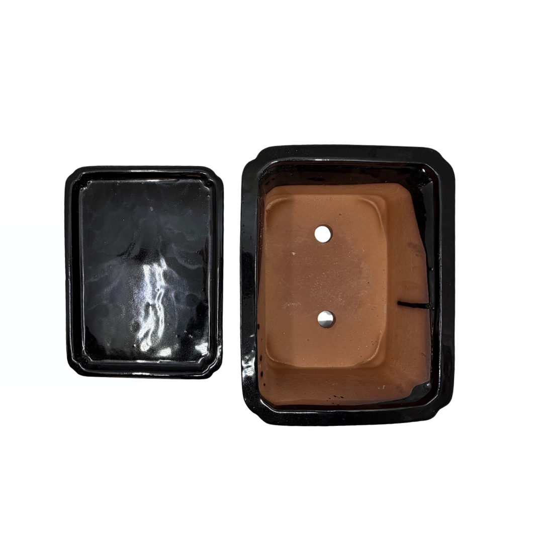 Bonsai pot zwart rechthoek 21cm - set