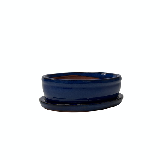 Bonsai pot donker blauw ovaal 16cm - set