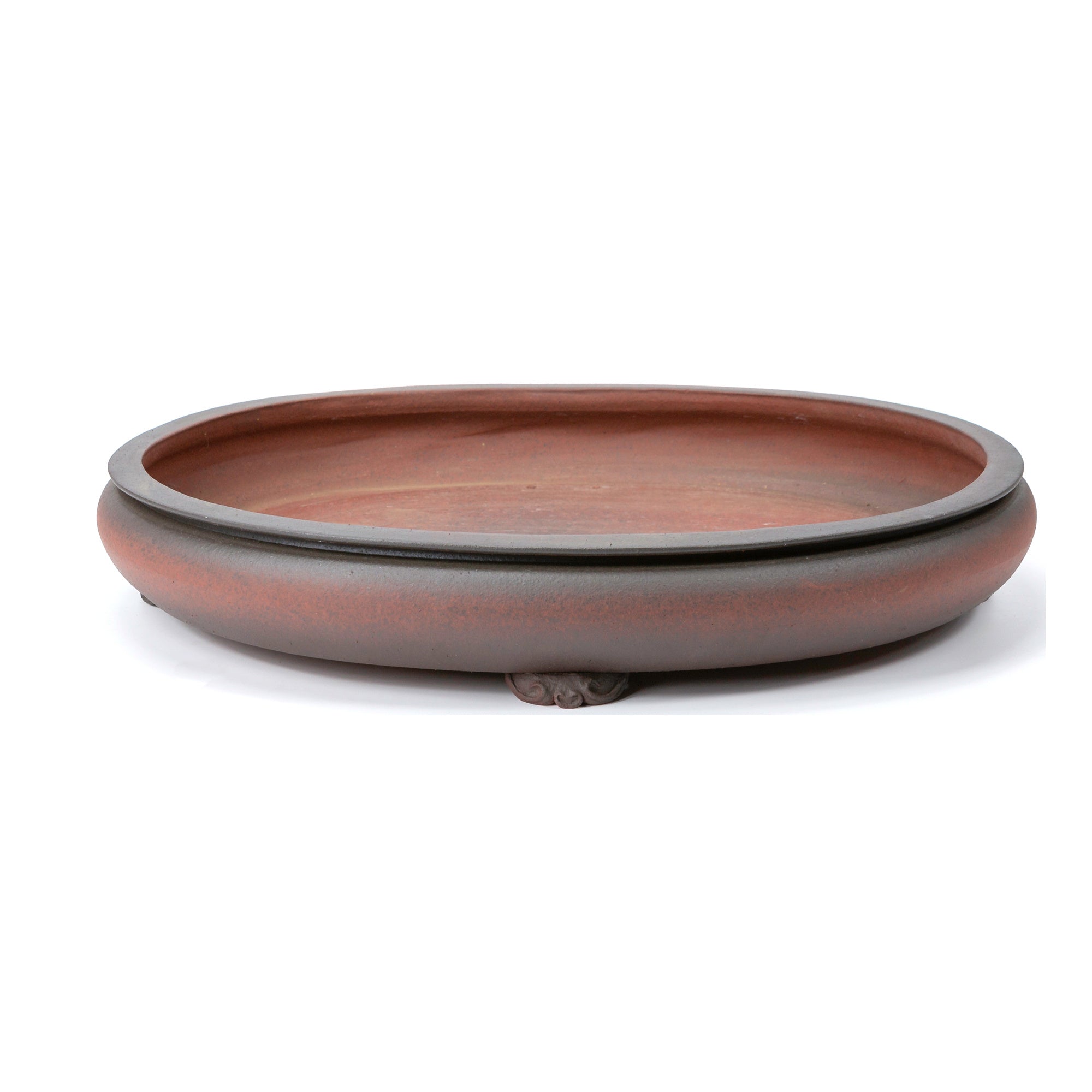 K & K Bonsai pot rond/plantenbak hal, 25x11 cm, blauw, van vorstbestendig aardewerk keramiek