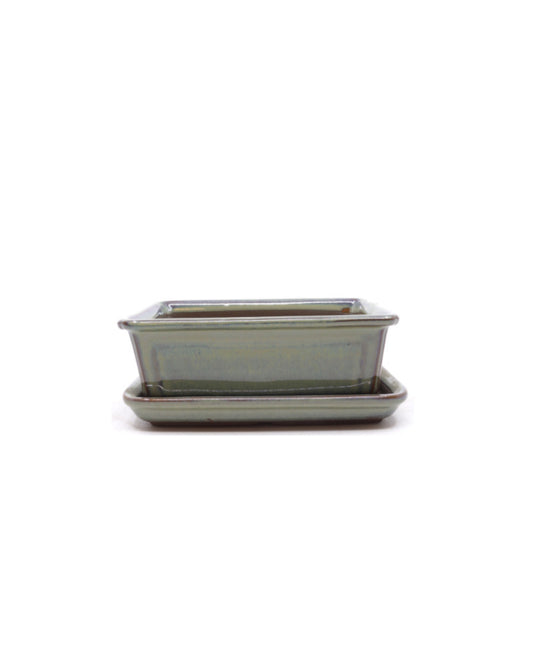 Bonsai pot groen beige rechthoekig 15cm - set