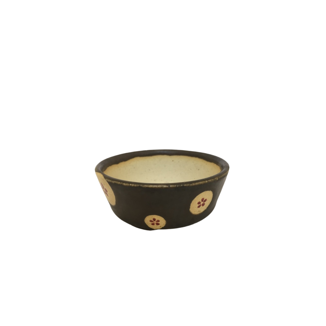 Shohin bonsai pot bruin met bloemen rond 7cm