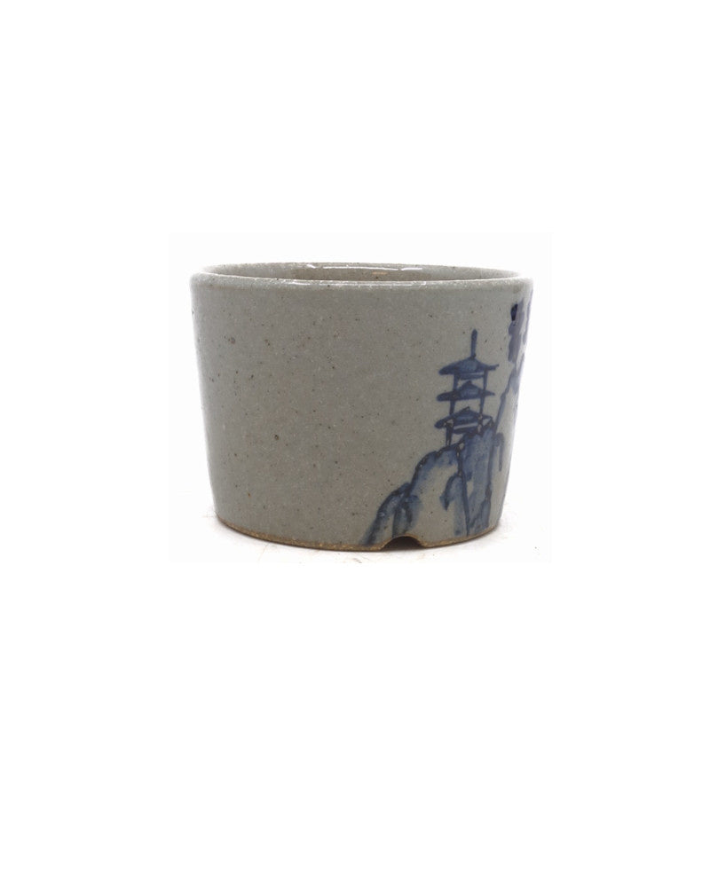 Shohin Bonsai pot handgeschilderd landschap rond 9cm