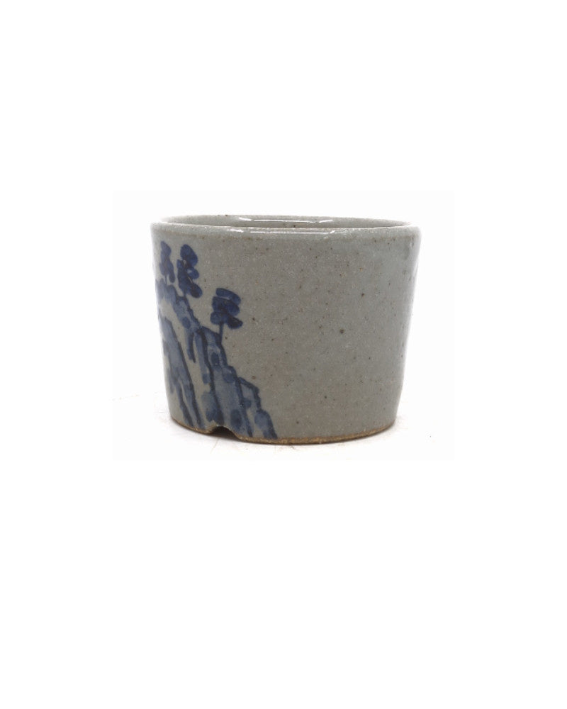 Shohin Bonsai pot handgeschilderd landschap rond 9cm