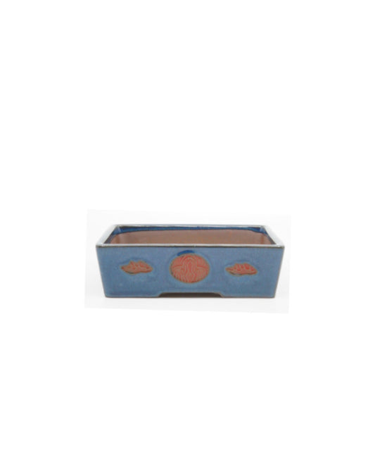 Bonsai pot blauw met rode accent rechthoek 15cm