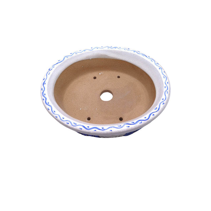 Bonsai pot handgeschilderde landschap blauw ovaal 16cm
