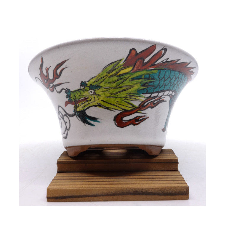 Bonsai pot handgeschilderde draak rond 15cm