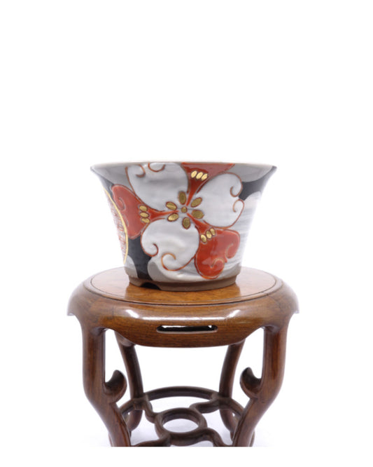 Bonsai pot Kutani yaki 'Hanakago' hand geschilderde multi-kleuren pot 12cm