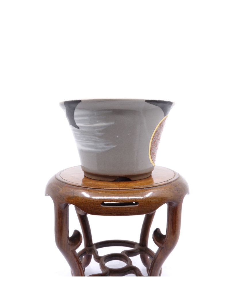 Bonsai pot Kutani yaki 'Hanakago' hand geschilderde multi-kleuren pot 12cm