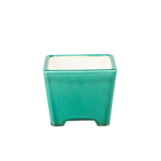 Bonsai Yixing pot groen semi-cascade vierkant 14cm, hoogte 11cm
