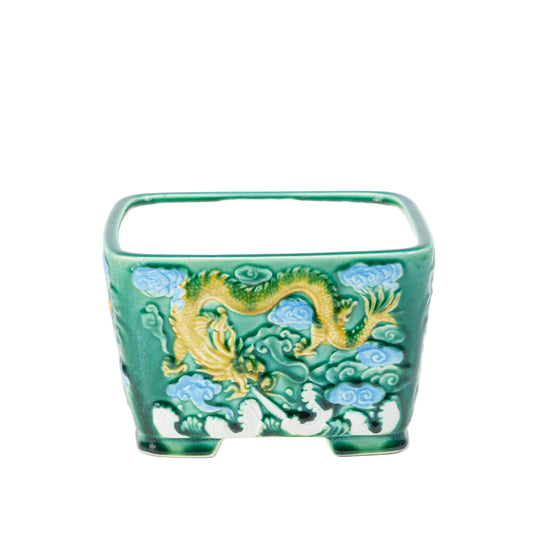Bonsai Yixing pot groen draak vierkant 21cm