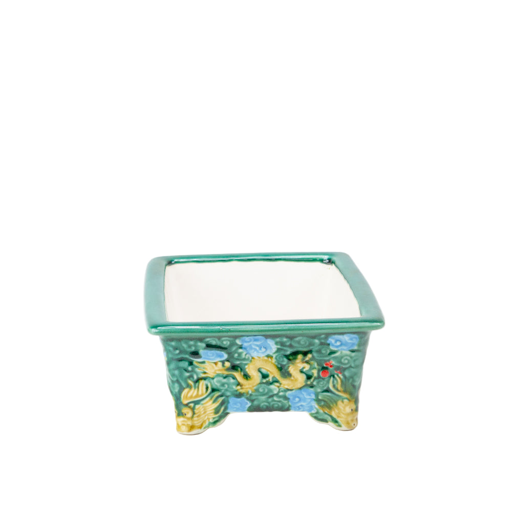 Bonsai Yixing pot groen draak rechthoek 26cm