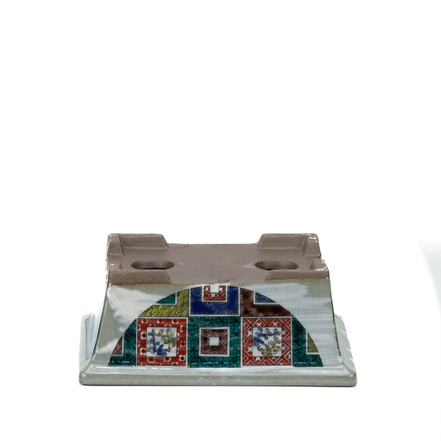 Bonsai pot Kutani yaki 'Ishidatami' rechthoekig multi-kleuren 13cm