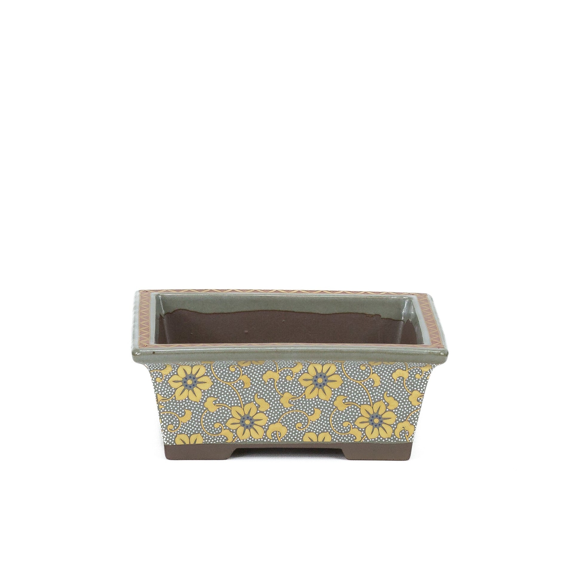 Bonsai pot Kutani yaki 'Shiro-tsubu tetsusen' rechthoekig goud 13cm