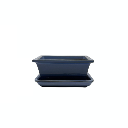 Bonsai pot set - rechthoekig, geglazuurd, licht blauw (14cm breed)