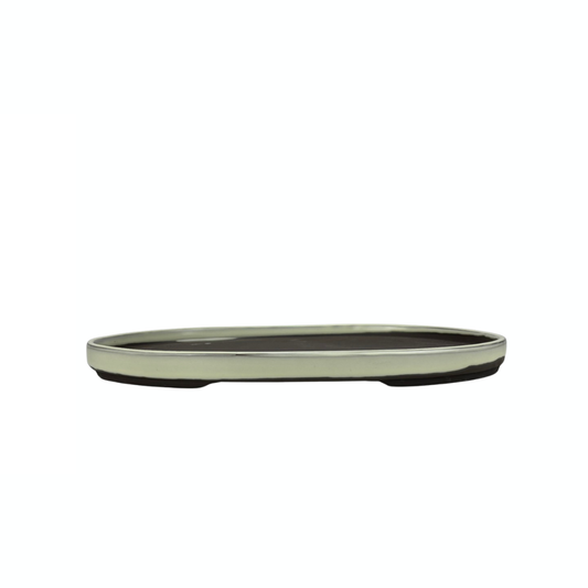 Bonsai pot - ovaal, geglazuurd, crème (28cm breed)