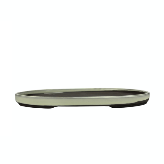 Bonsai pot - ovaal, geglazuurd, crème (34cm breed)