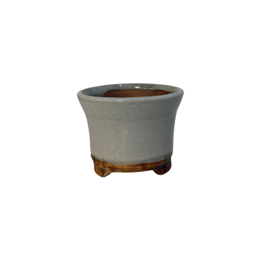Shohin Bonsai pot crème met zachte ronde vlekken René Lecocq 9cm