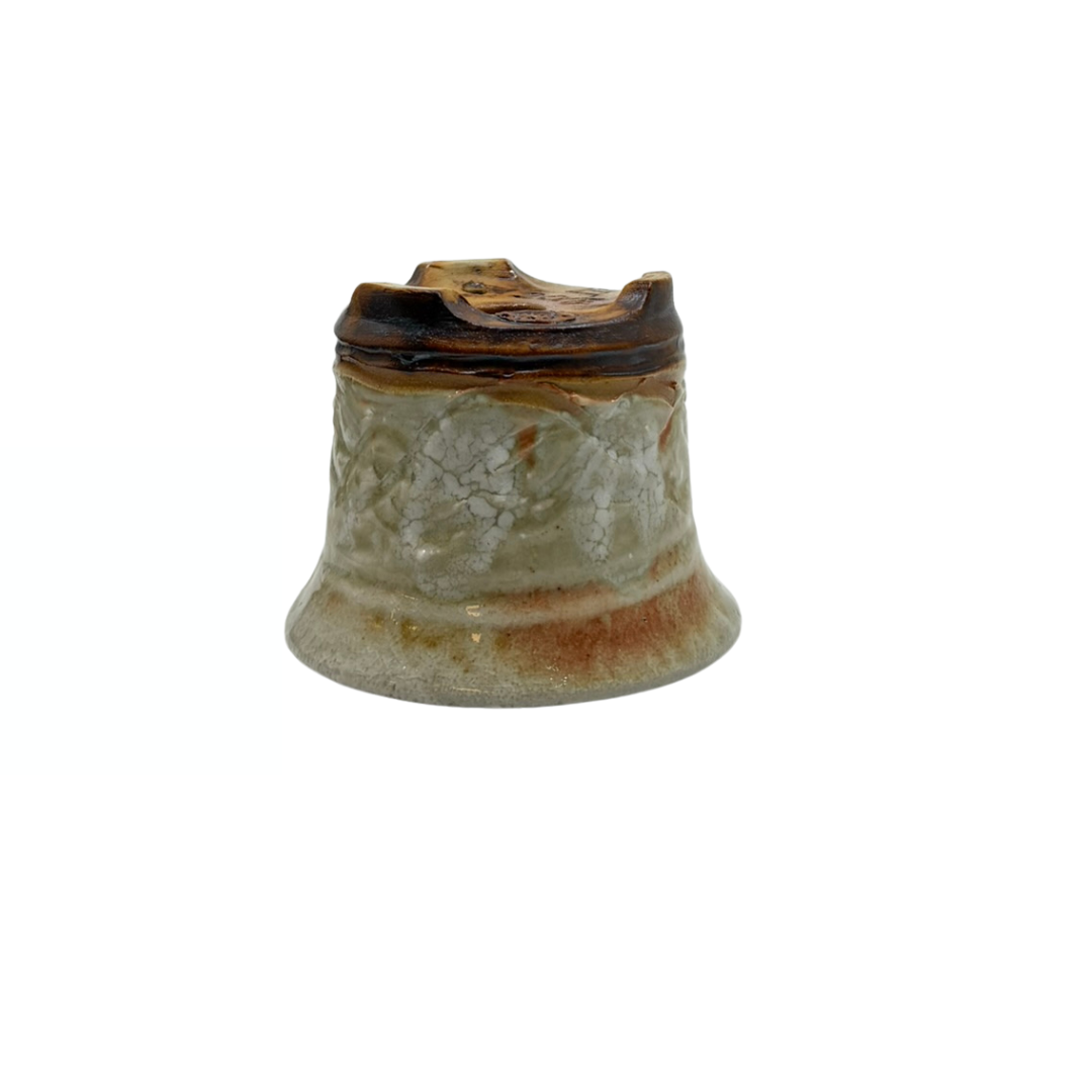 Shohin Bonsai pot crème met gekruiste lijnen René Lecocq 9cm