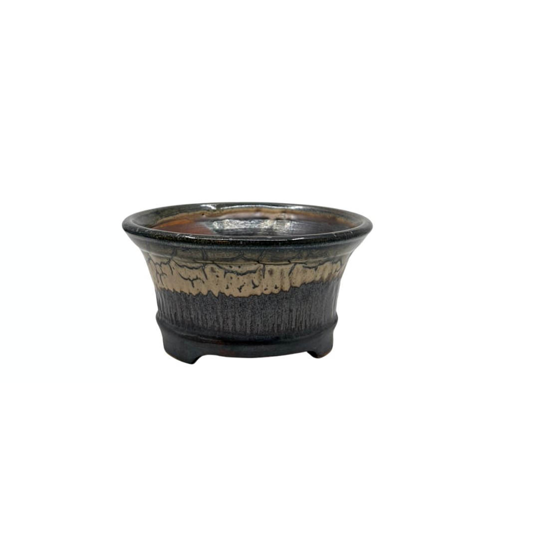 Bonsai pot charcoal met beige accenten René Lecocq 13cm