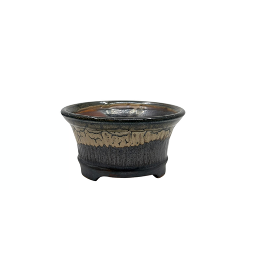 Bonsai pot charcoal met beige accenten René Lecocq 13cm