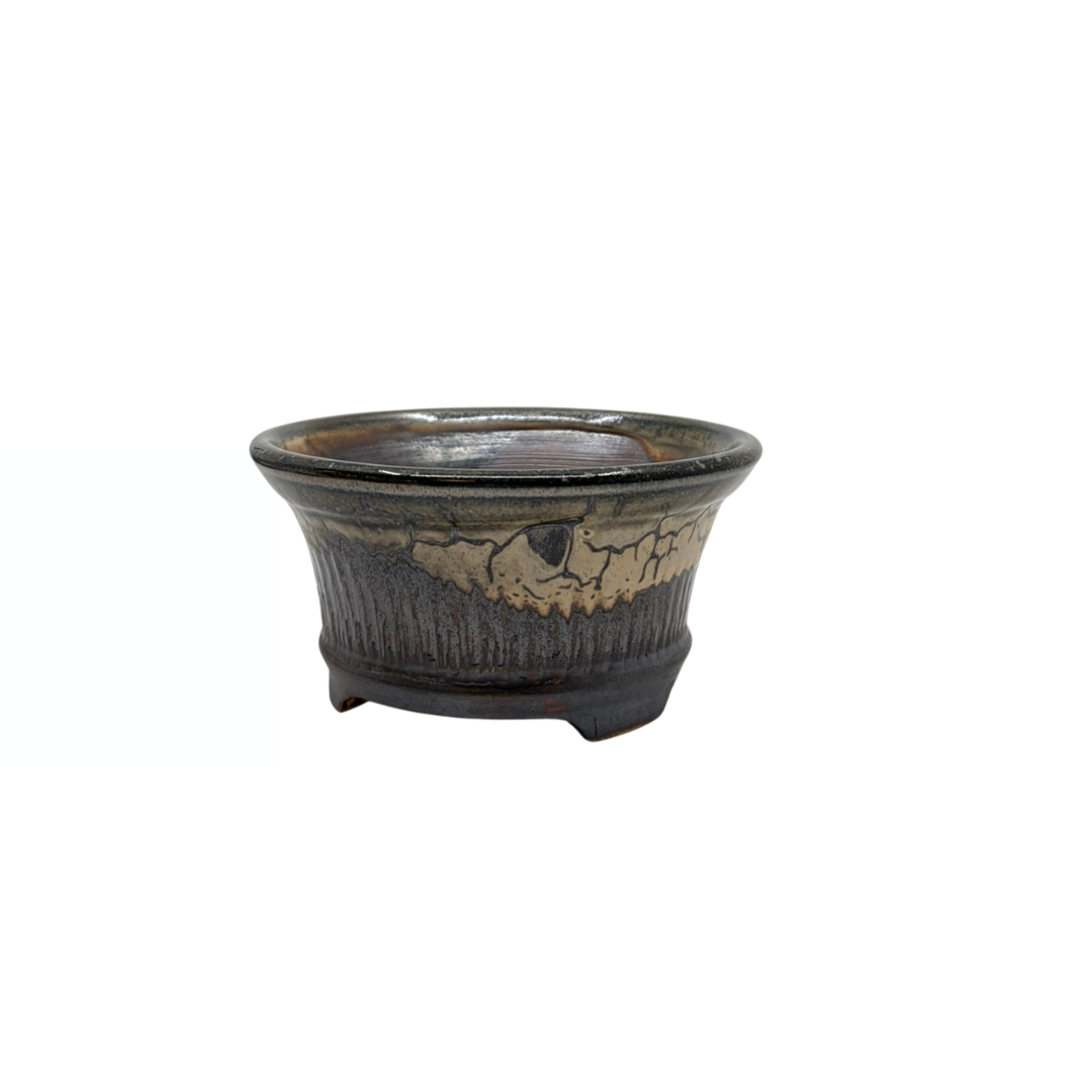 Bonsai pot charcoal met beige accenten René Lecocq 13cm