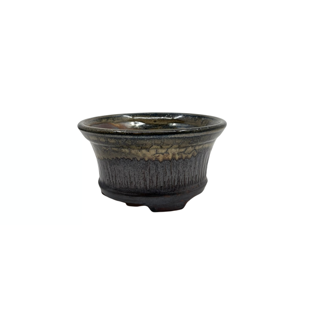 Bonsai pot charcoal met beige accenten René Lecocq 13cm