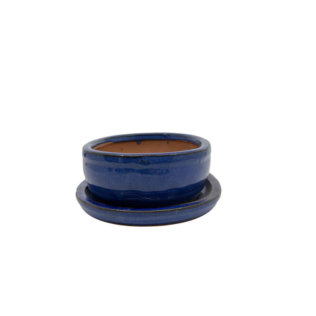 Bonsai pot blauw ovaal 16cm - set