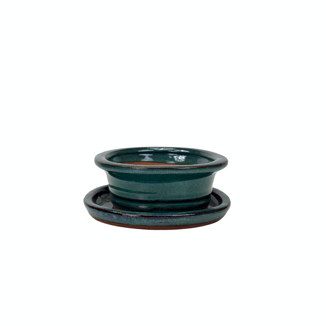 Bonsai pot groen ovaal met rand 16cm - set