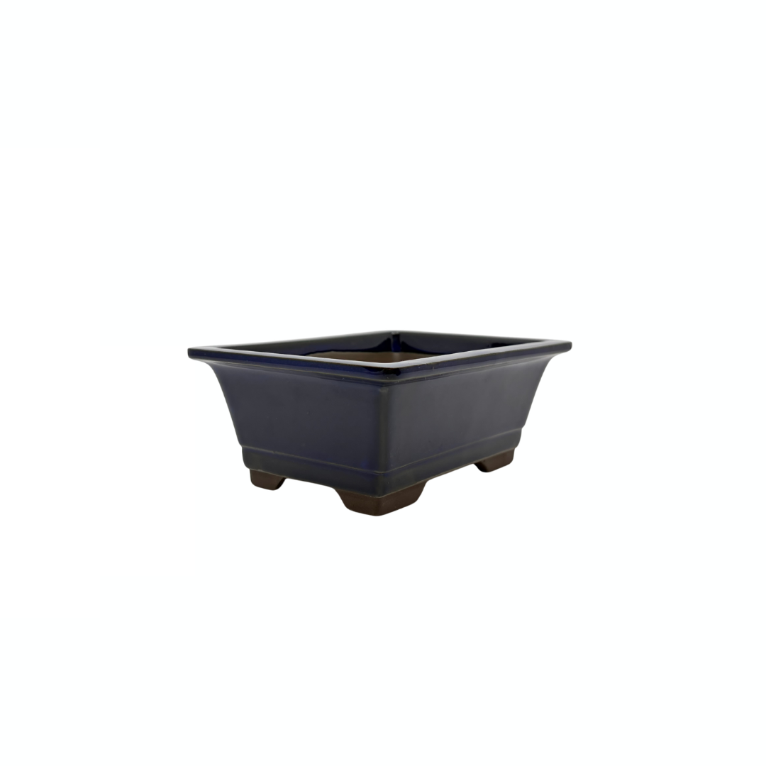 Bonsai pot set - rechthoekig, geglazuurd, blauw (14cm breed)