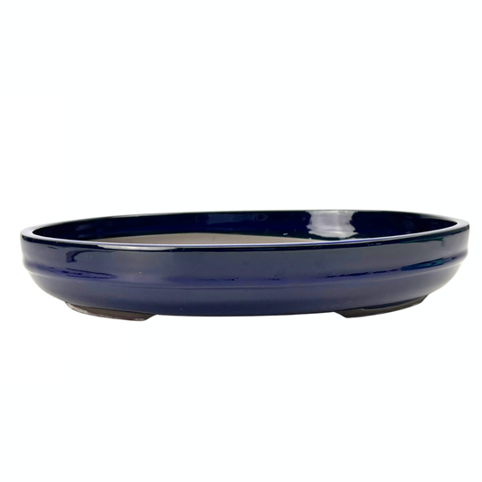 Bonsai pot - ovaal, geglazuurd, blauw (47cm breed)