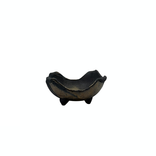 Bonsai pot - rechthoekig, geglazuurd, zwart met brons (12cm breed)