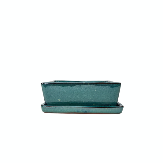 Bonsai pot groen rechthoek 15cm - set
