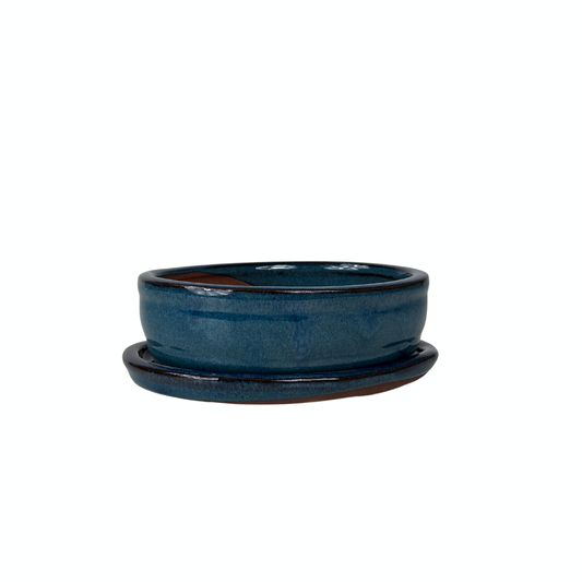 Bonsai pot blauw ovaal 16cm - set