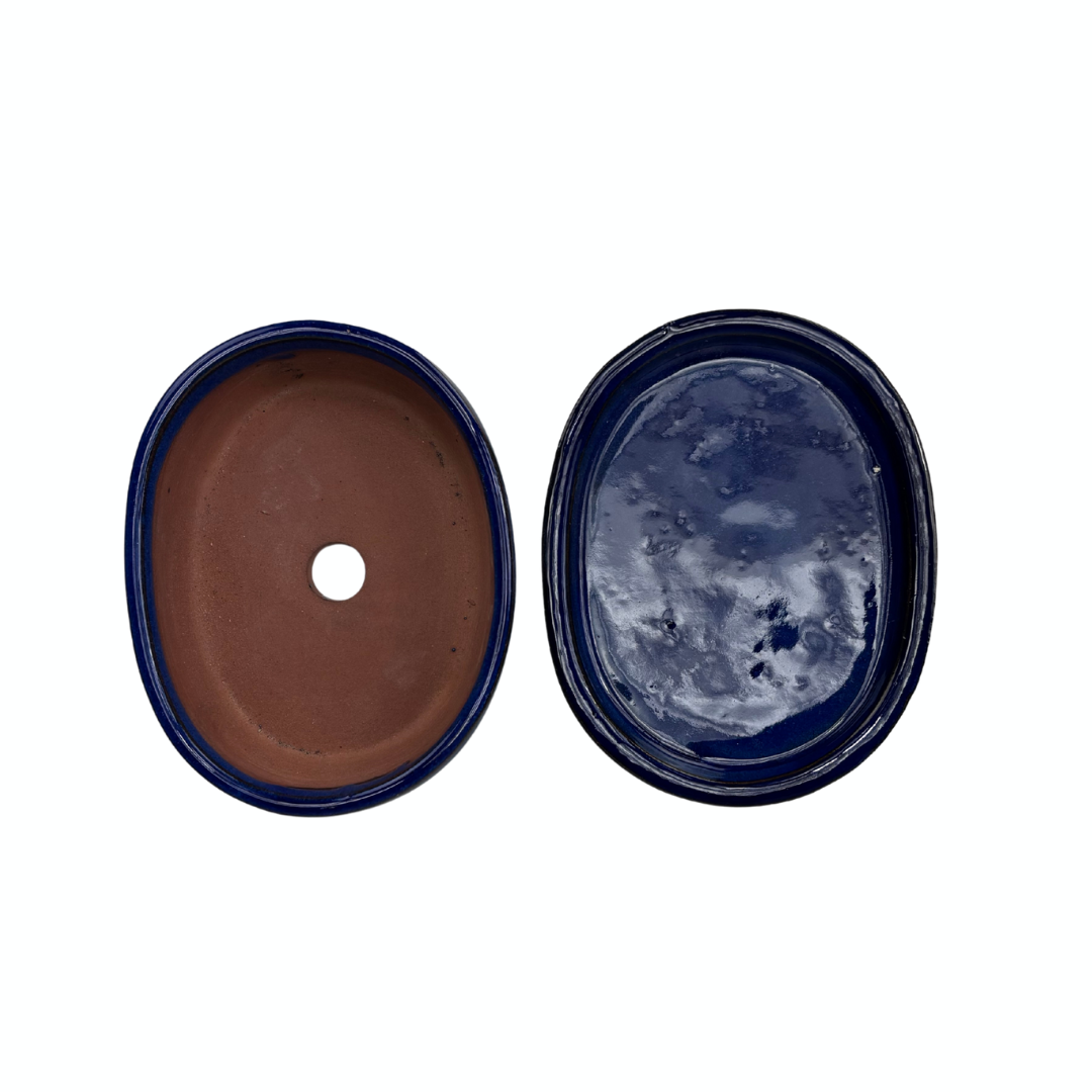 Bonsai pot donker blauw ovaal 16cm - set