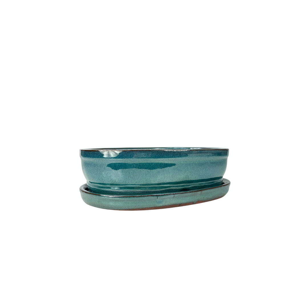 Bonsai pot groen ovaal 16cm - set