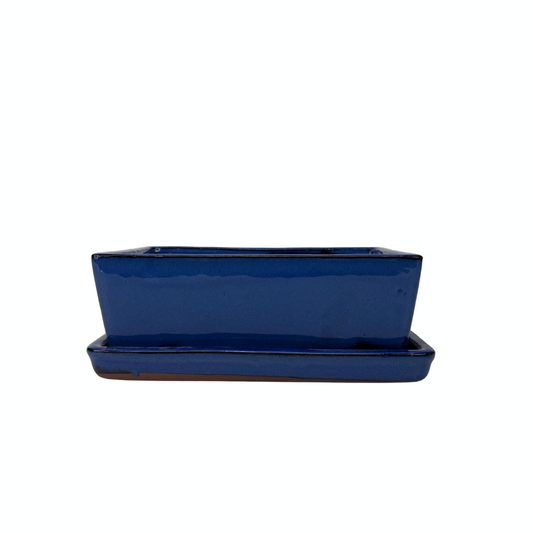 Bonsai pot blauw rechthoek 24cm - set