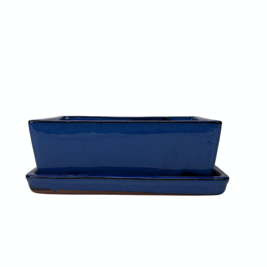 Bonsai pot blauw rechthoek 30cm - set