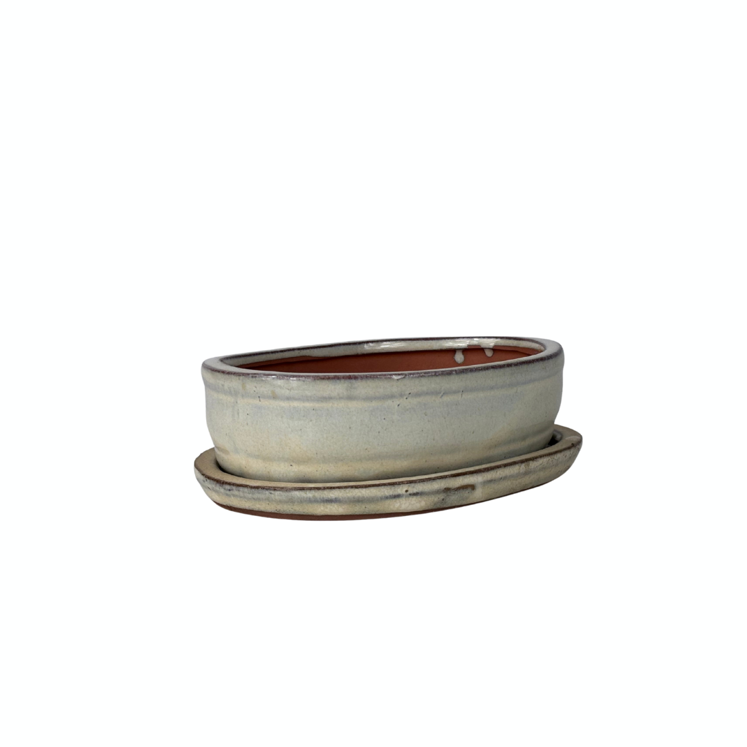 Bonsai pot creme ovaal 16cm - set