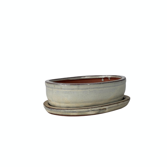 Bonsai pot creme ovaal 16cm - set