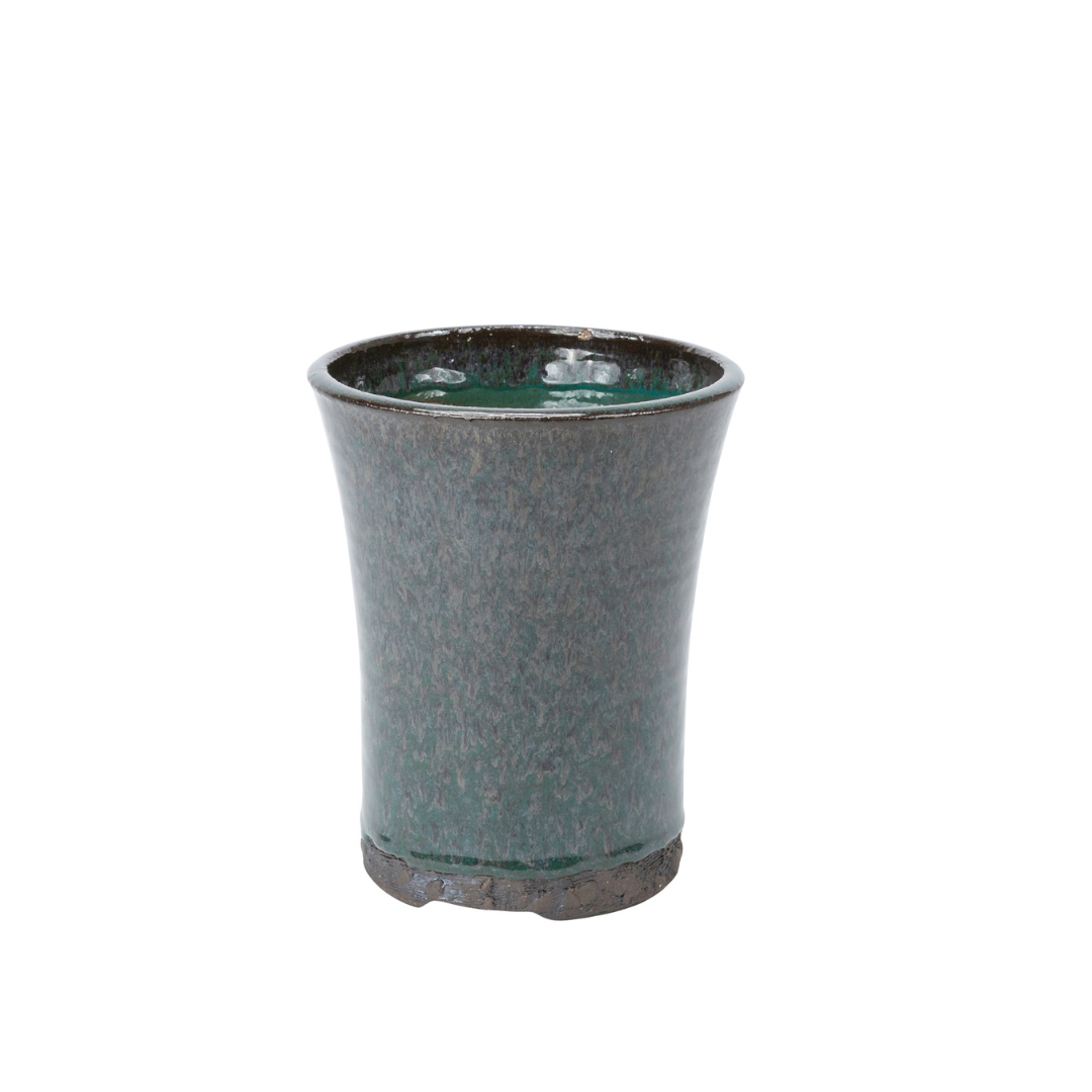 Bonsai pot groen bruin rond cascade 15cm, hoogte 18.5cm